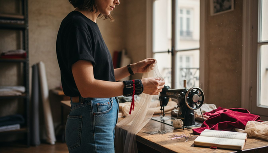 Une couturière en train de choisir une doublure légère et délicate pour de la lingerie fine.