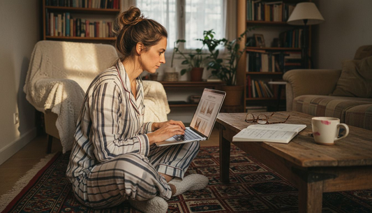 Une femme parcourt un site en ligne pour trouver de la lingerie à son goût.