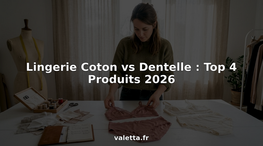 Ensemble de lingerie en coton et dentelle mis en valeur dans un univers de bureau