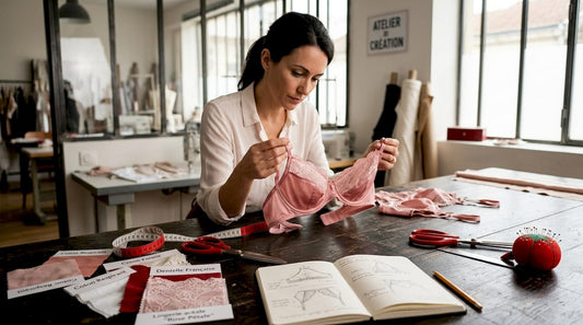 Une experte contrôle minutieusement la qualité de la lingerie dans notre atelier.