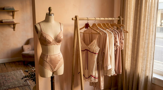Mise en scène raffinée d’une collection de lingerie romantique en boutique