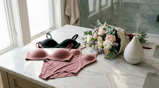 Présentation élégante de la collection de lingerie en microfibre Valetta, accompagnée de ses accessoires raffinés.