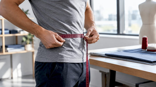 Un homme prenant ses mesures au niveau de la taille