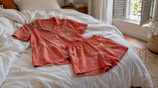 Pyjama d'été léger étalé sur un lit