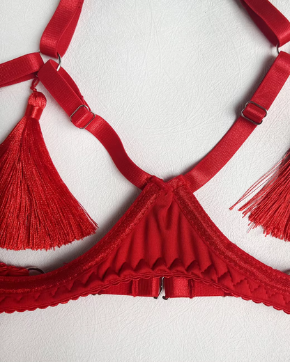 Ensemble de lingerie avec franges et sangles pour cuisses