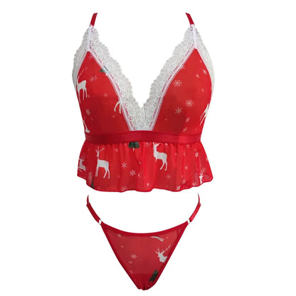 Ensemble de lingerie de Noël avec volants et dentelle