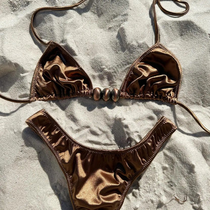 Bikini brillant deux pièces à bretelles réglables
