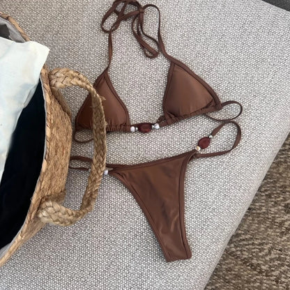 Bikini brillant deux pièces à bretelles réglables