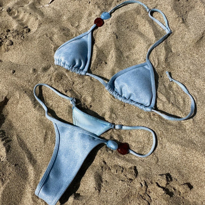 Bikini brillant deux pièces à bretelles réglables