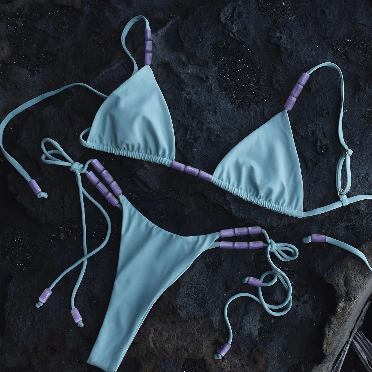 Bikini brillant deux pièces à bretelles réglables