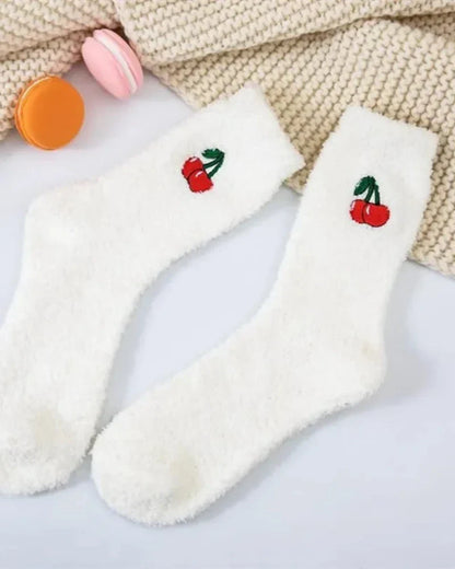 Chaussettes longues et pelucheuses avec broderie