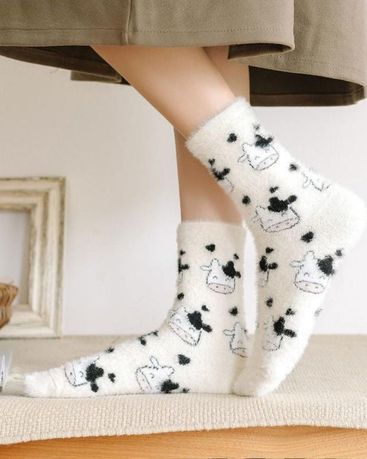 Chaussettes longues à motifs pelucheuses vache