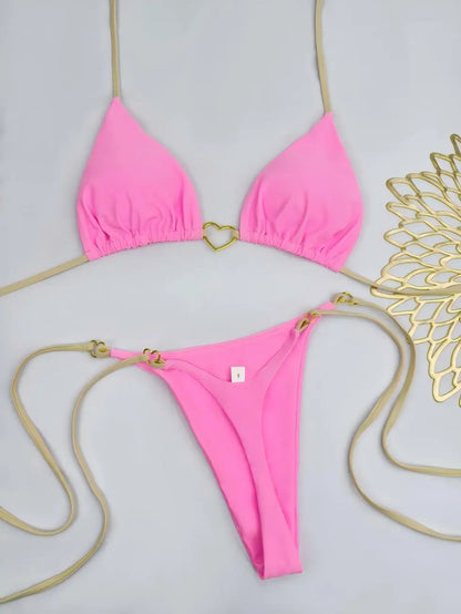 Bikini deux pièces avec détails cœurs dorés