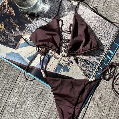 Bikini brillant deux pièces à bretelles réglables