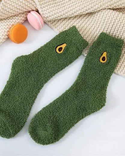 Chaussettes longues et pelucheuses avec broderie