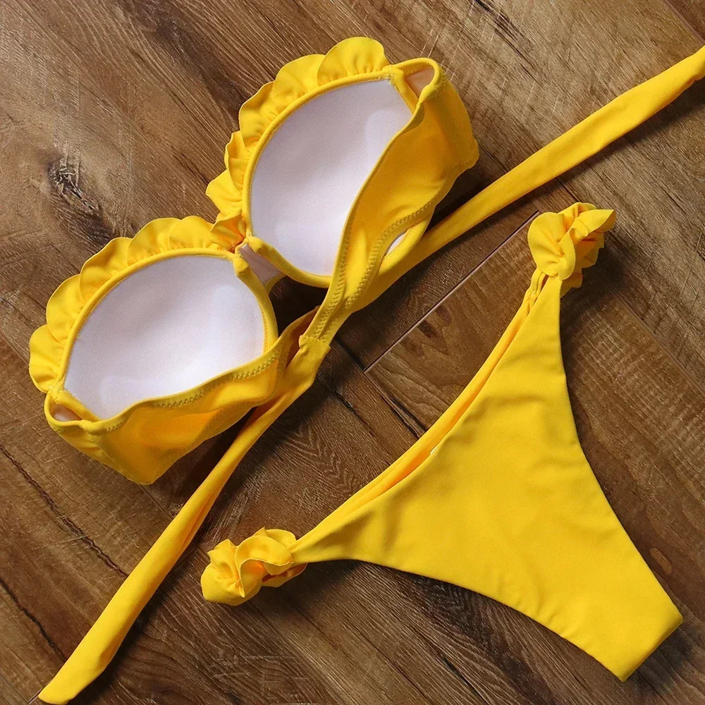 Maillot de bain deux pièces bikini avec volants décoratifs