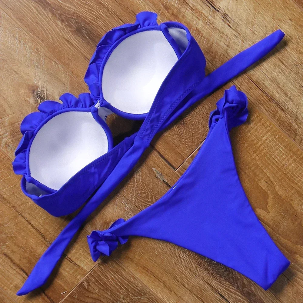 Maillot de bain deux pièces bikini avec volants décoratifs