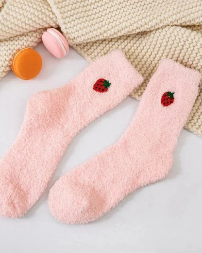 Chaussettes longues et pelucheuses avec broderie