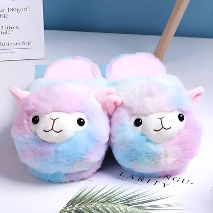 Arc-en-ciel Chaussons en lama pour femmes