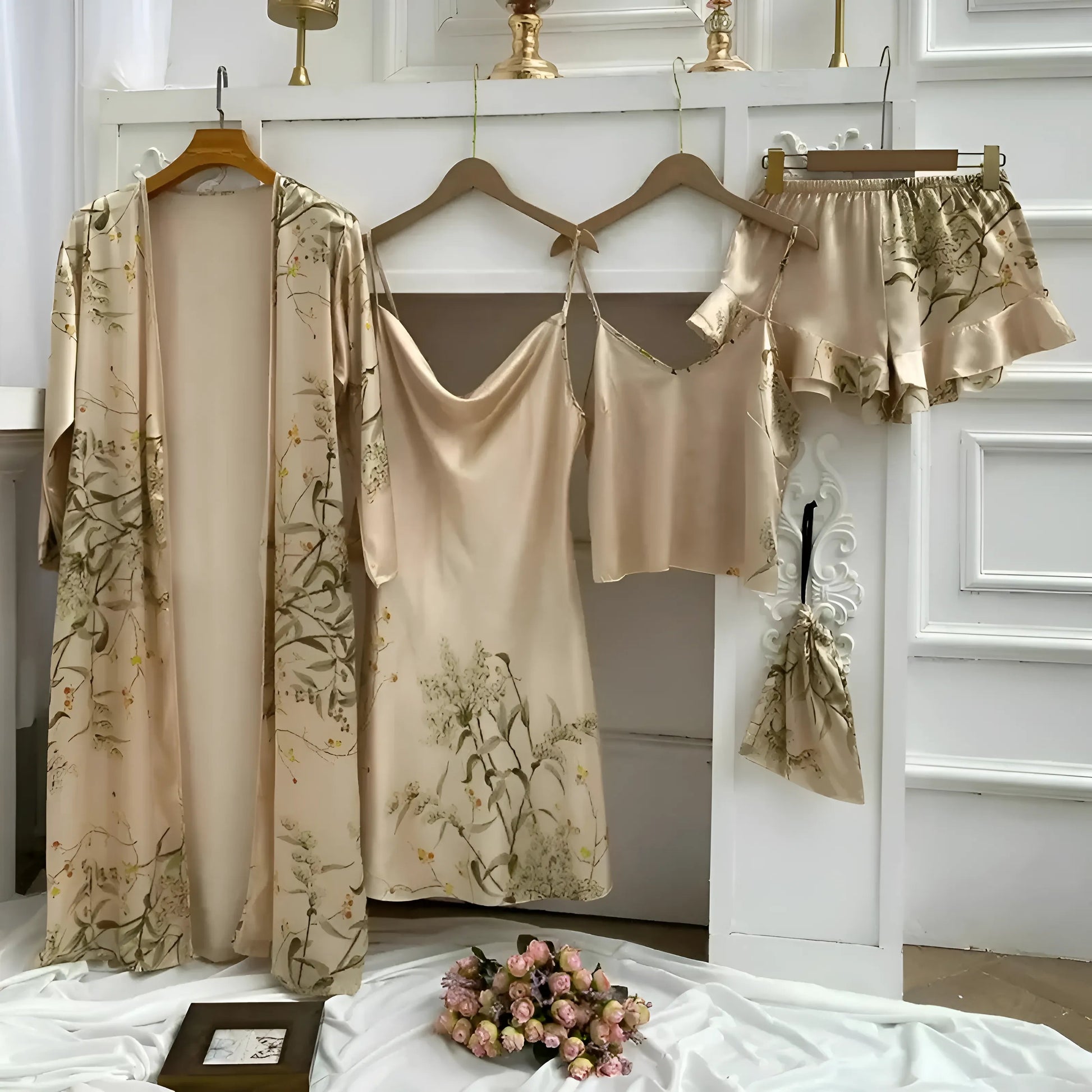 Beige Ensemble de sommeil à imprimé floral