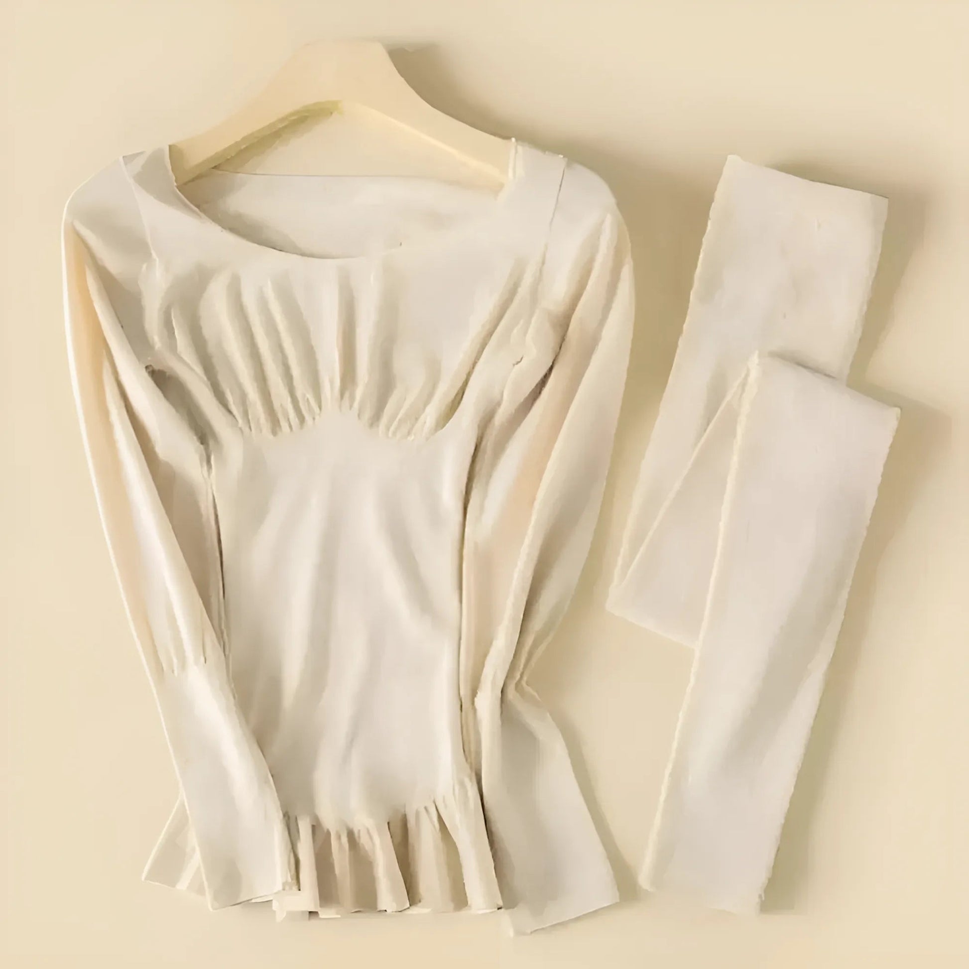 Beige Ensemble de sous-vêtements thermiques pour femmes