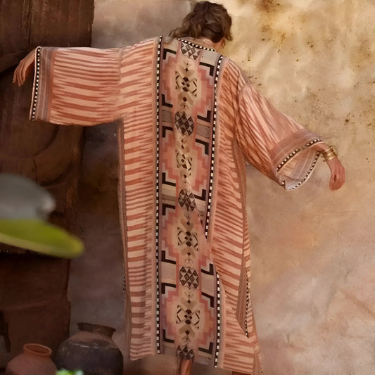 Beige Motif aztèque Kimono de plage