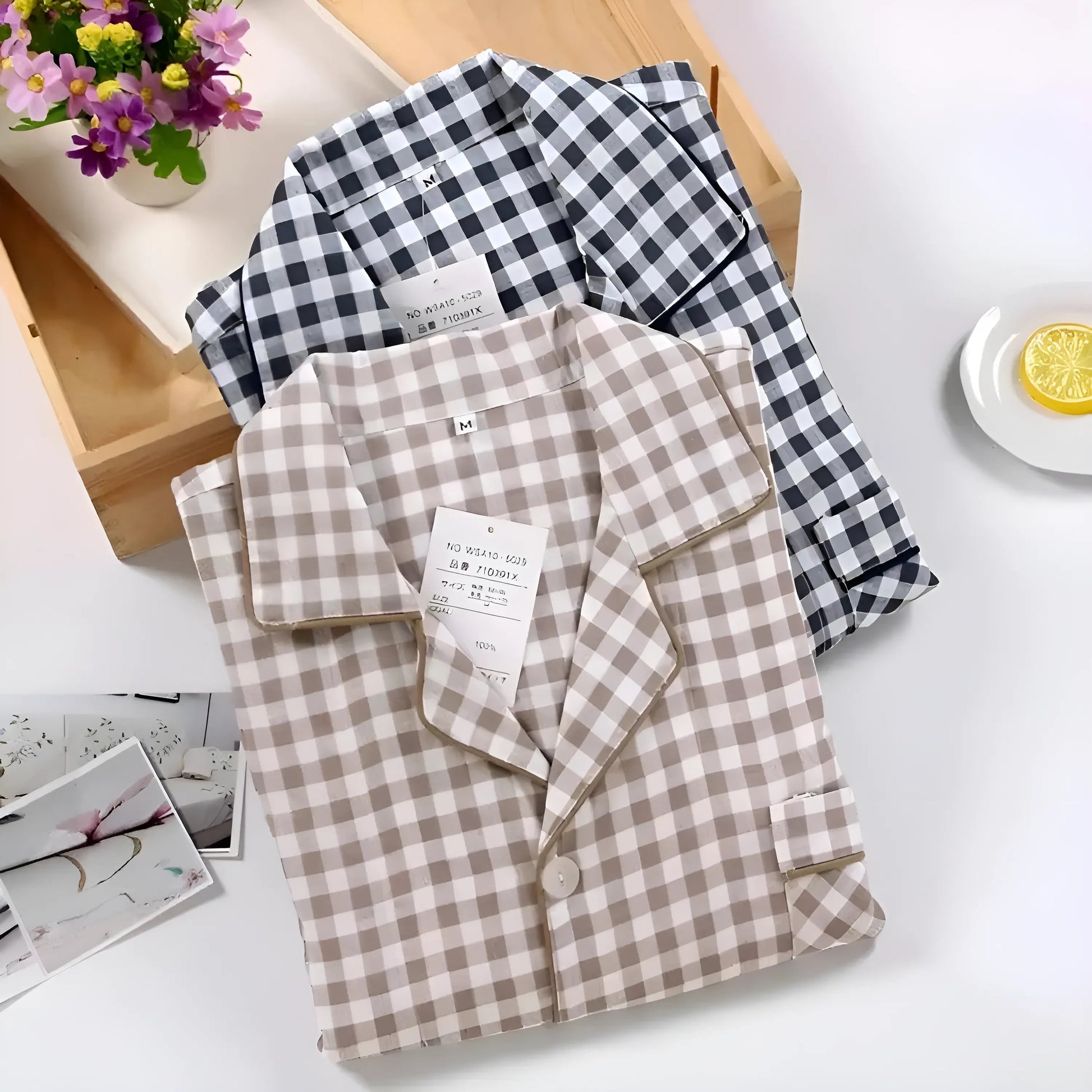 Beige Pyjamas à carreaux pour hommes