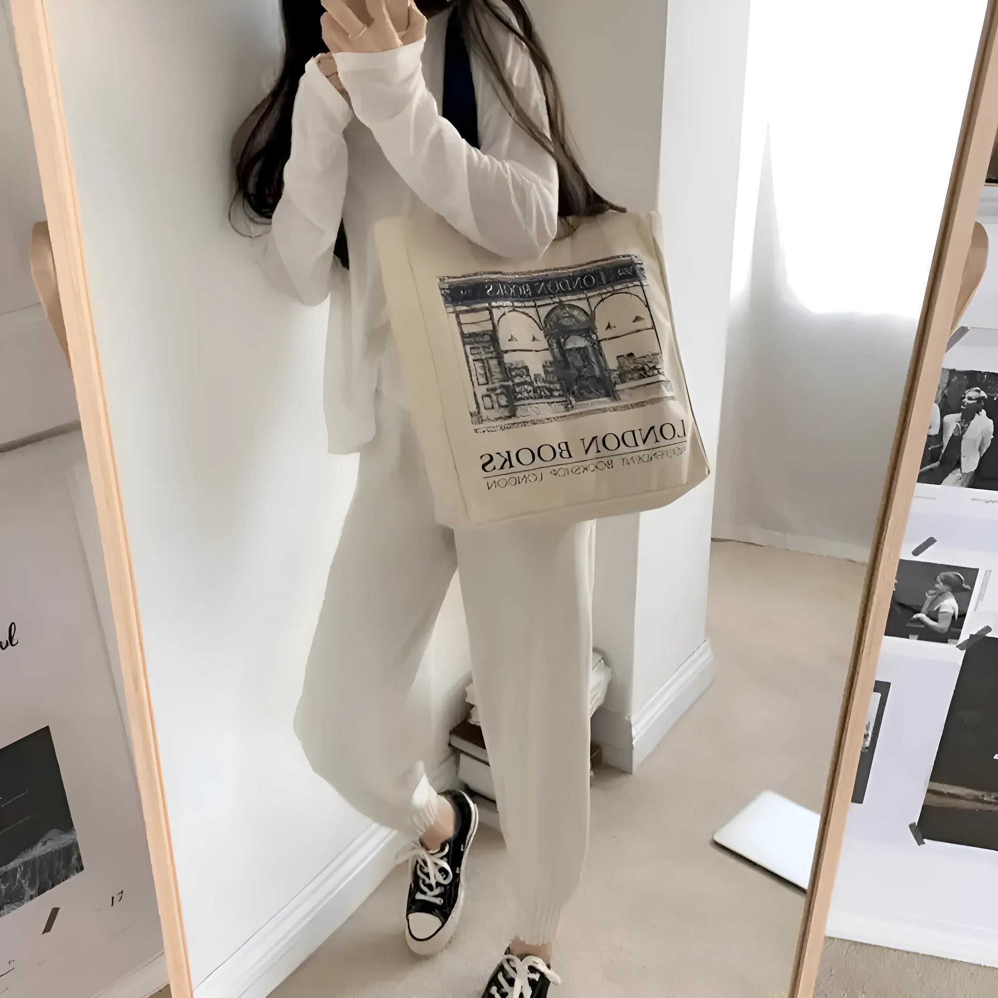 Beige Sac à épaule en toile de plage