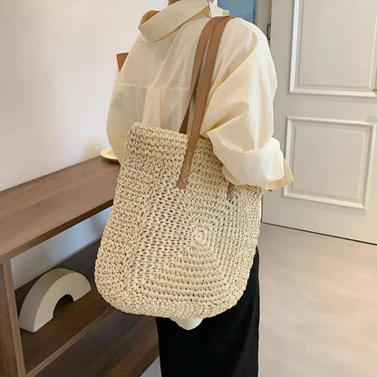 Beige Sac de plage tissé