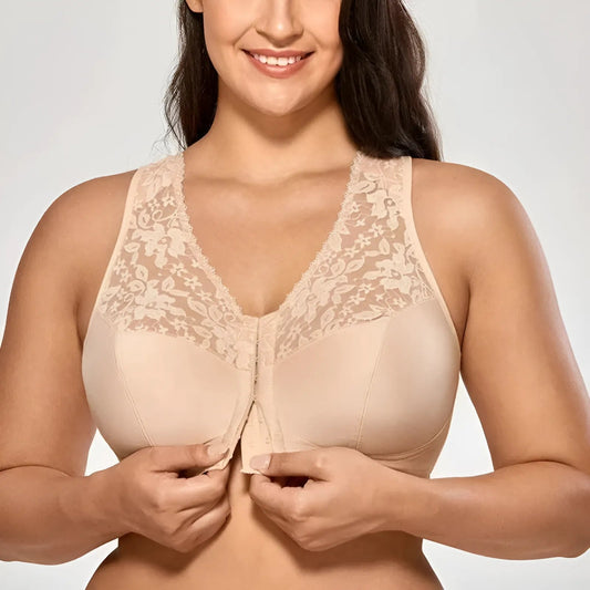 Beige Soutien-gorge à lacets à fermeture avant en grandes tailles