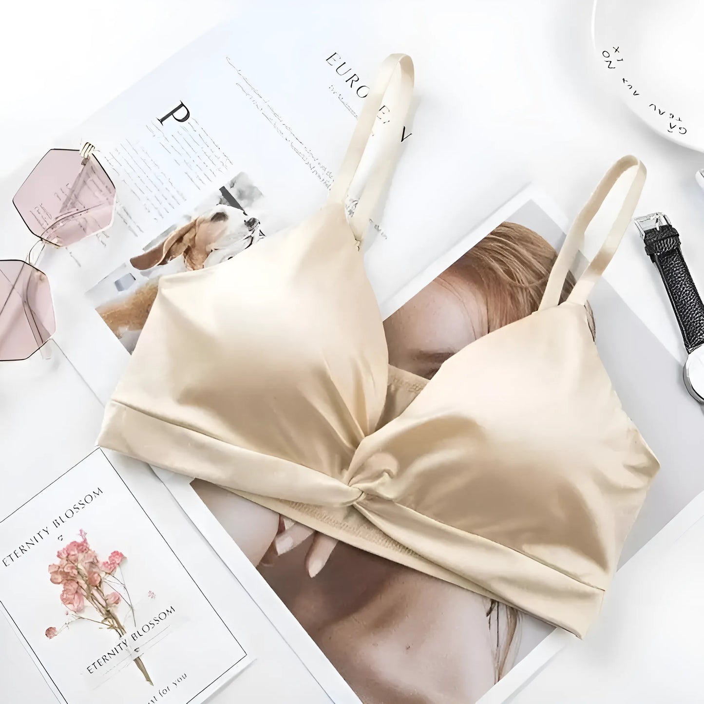 Beige Soutien-gorge bralette en satin