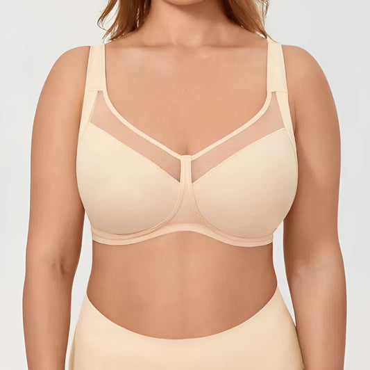 Beige Soutien-gorge de sport grande taille avec panneau en mesh