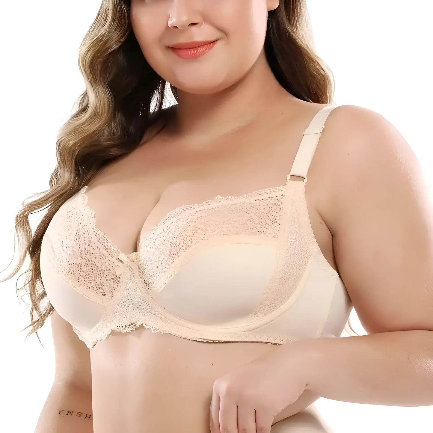 Beige Soutien-gorge en dentelle grandes tailles