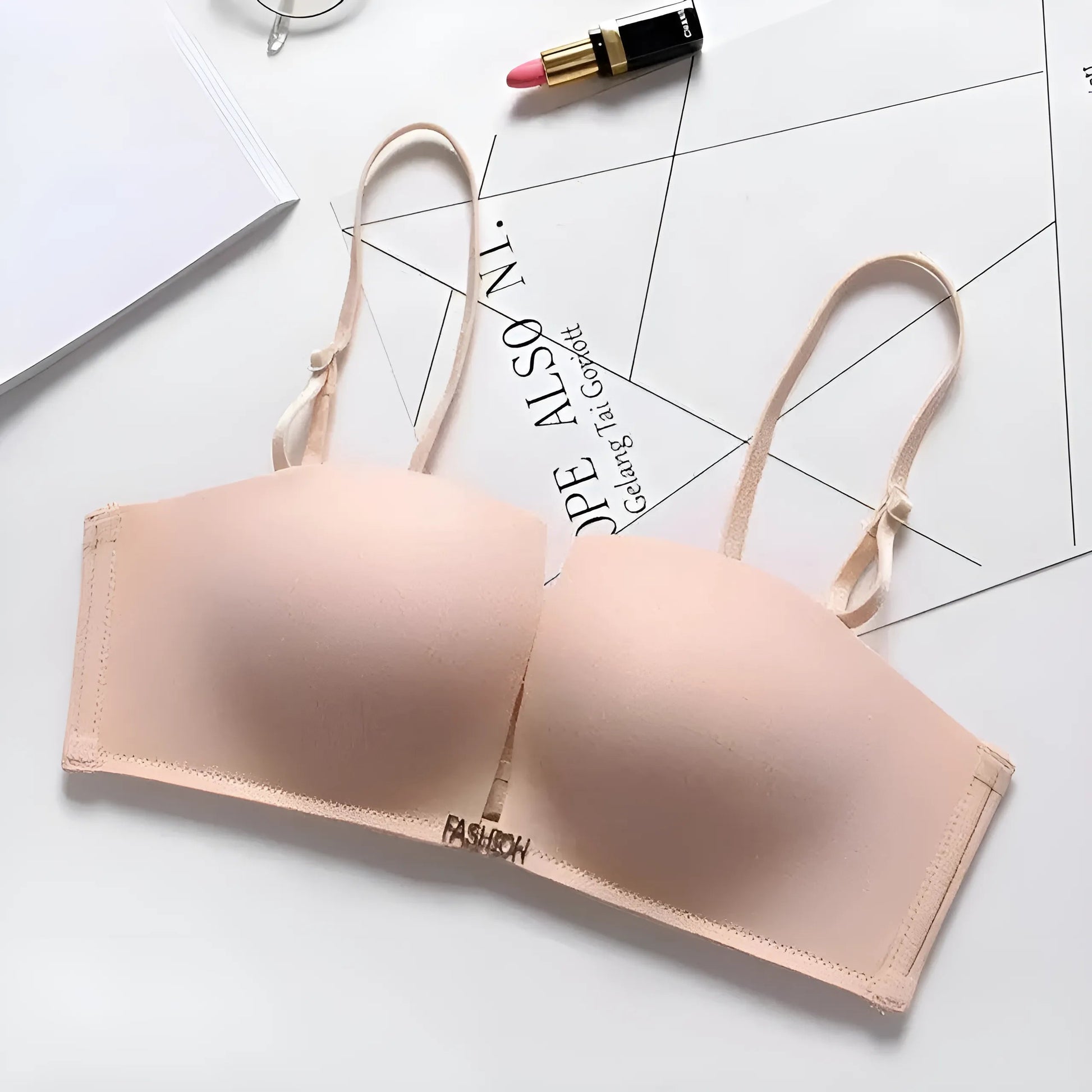 Beige Soutien-gorge push-up simple avec bretelles amovibles