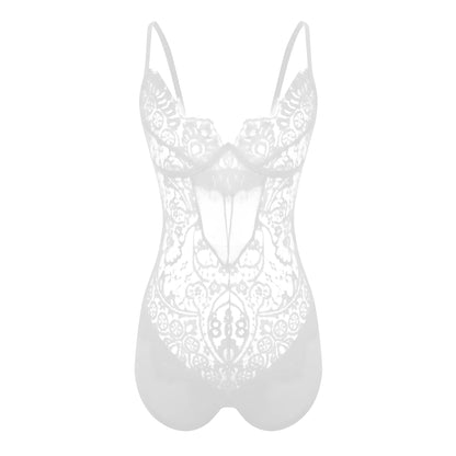 Blanc Body en dentelle délicate avec inserts en mesh