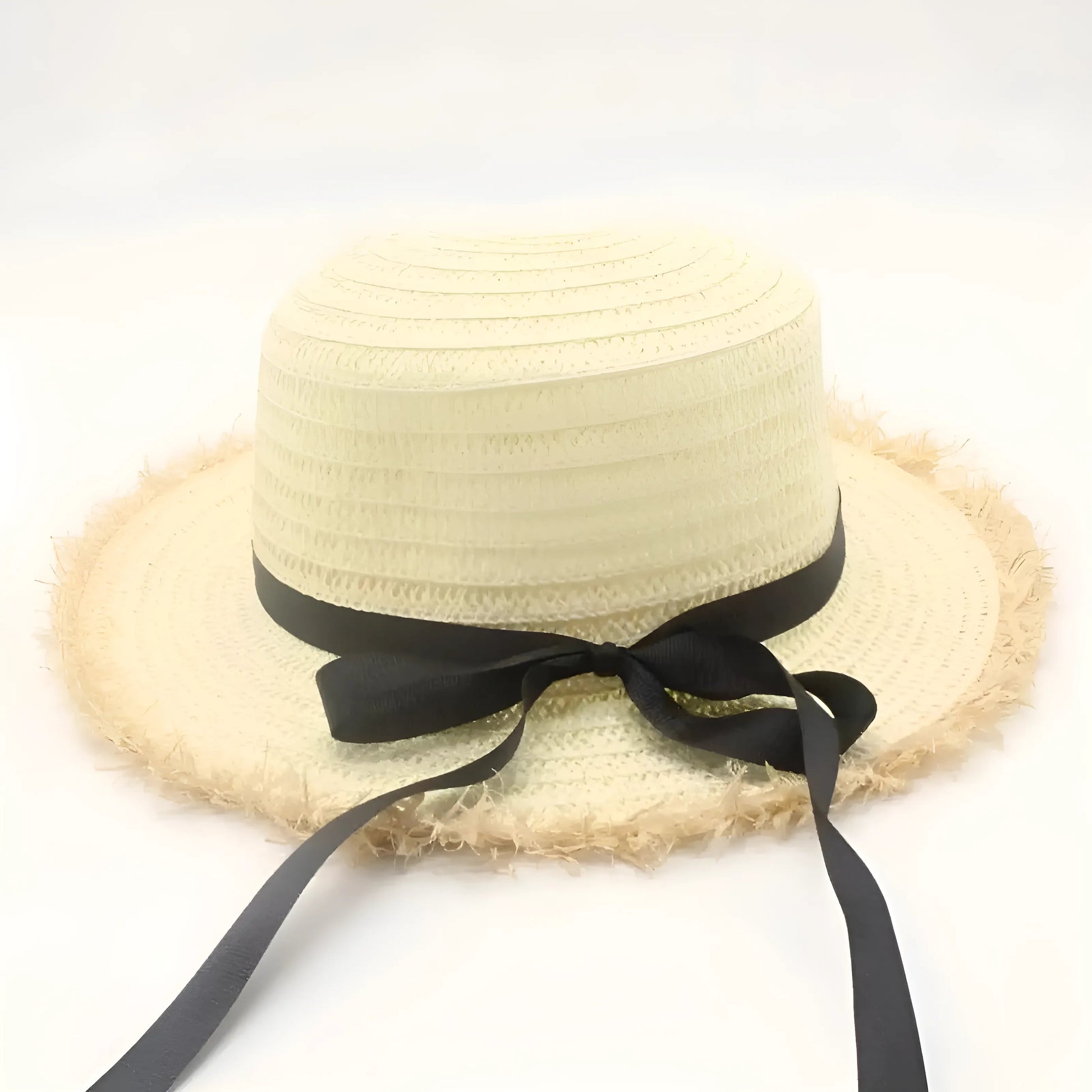 Blanc Chapeau de plage avec nœud