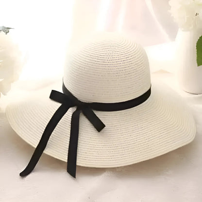 Blanc Chapeau de plage avec nœud