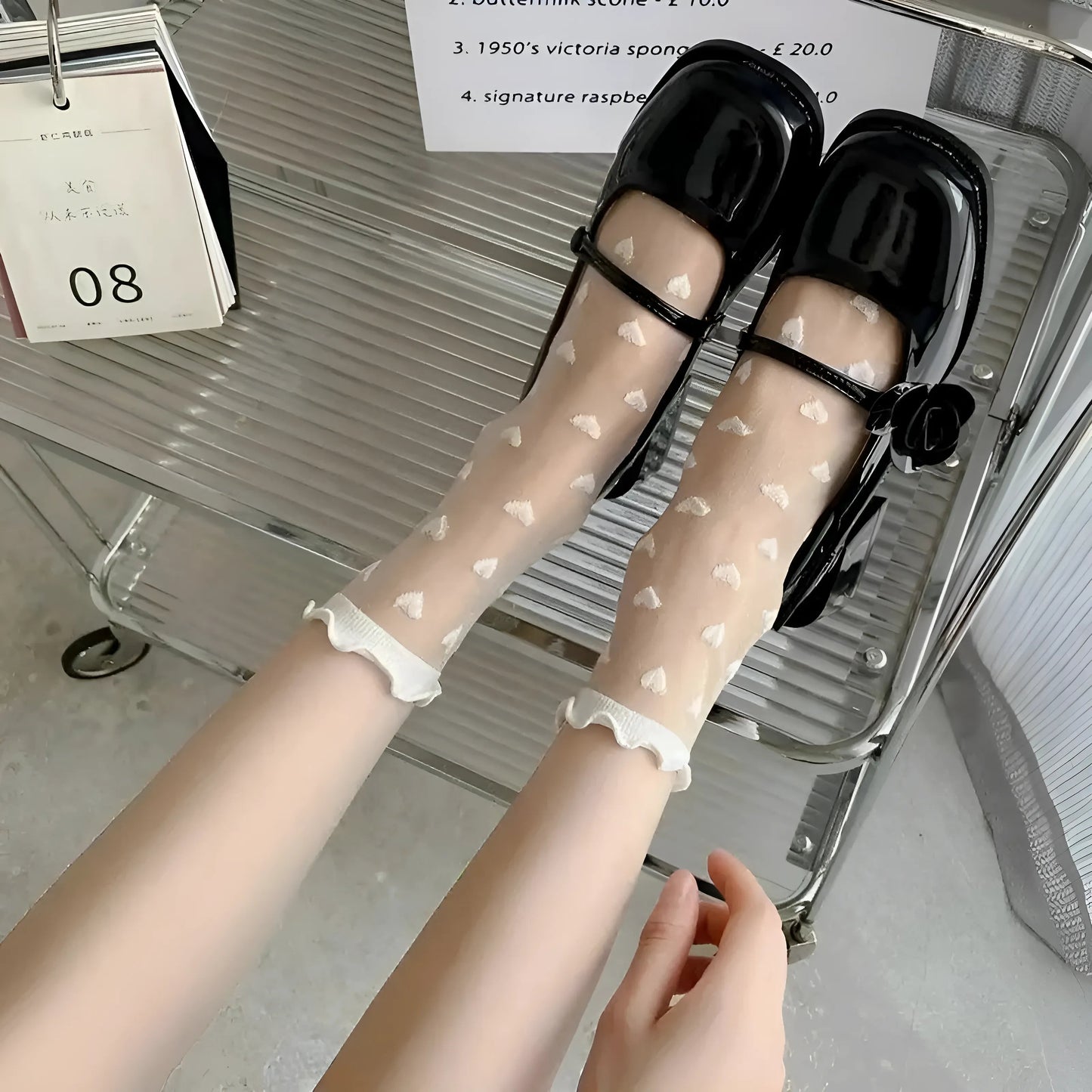 Blanc Chaussettes à imprimé cœur transparent