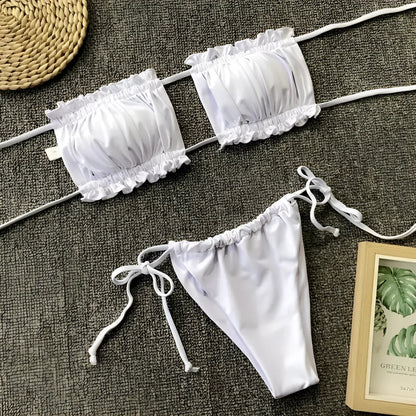 Blanc Ensemble de bikini deux pièces sans bretelles