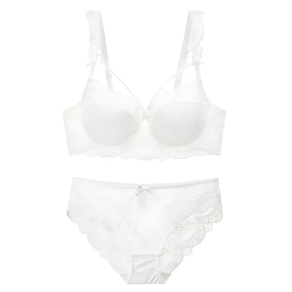 Blanc Ensemble de lingerie en dentelle avec des bretelles aux bonnets