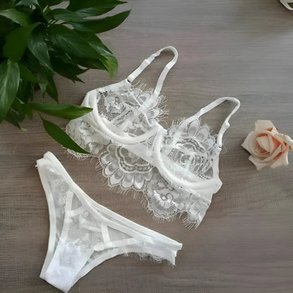 Blanc Ensemble de lingerie en dentelle blanche