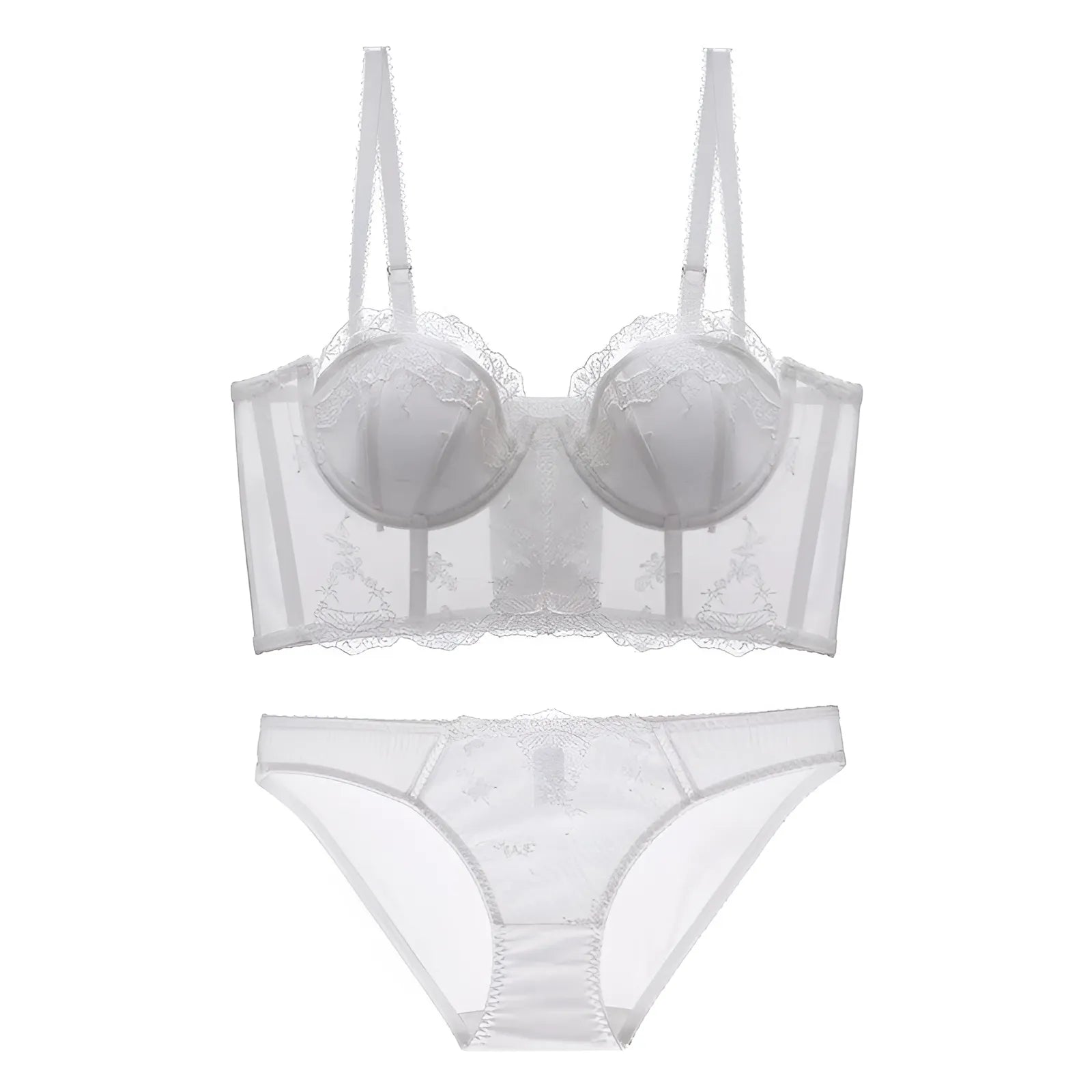 Blanc Ensemble de lingerie en dentelle délicate avec soutien-gorge corset