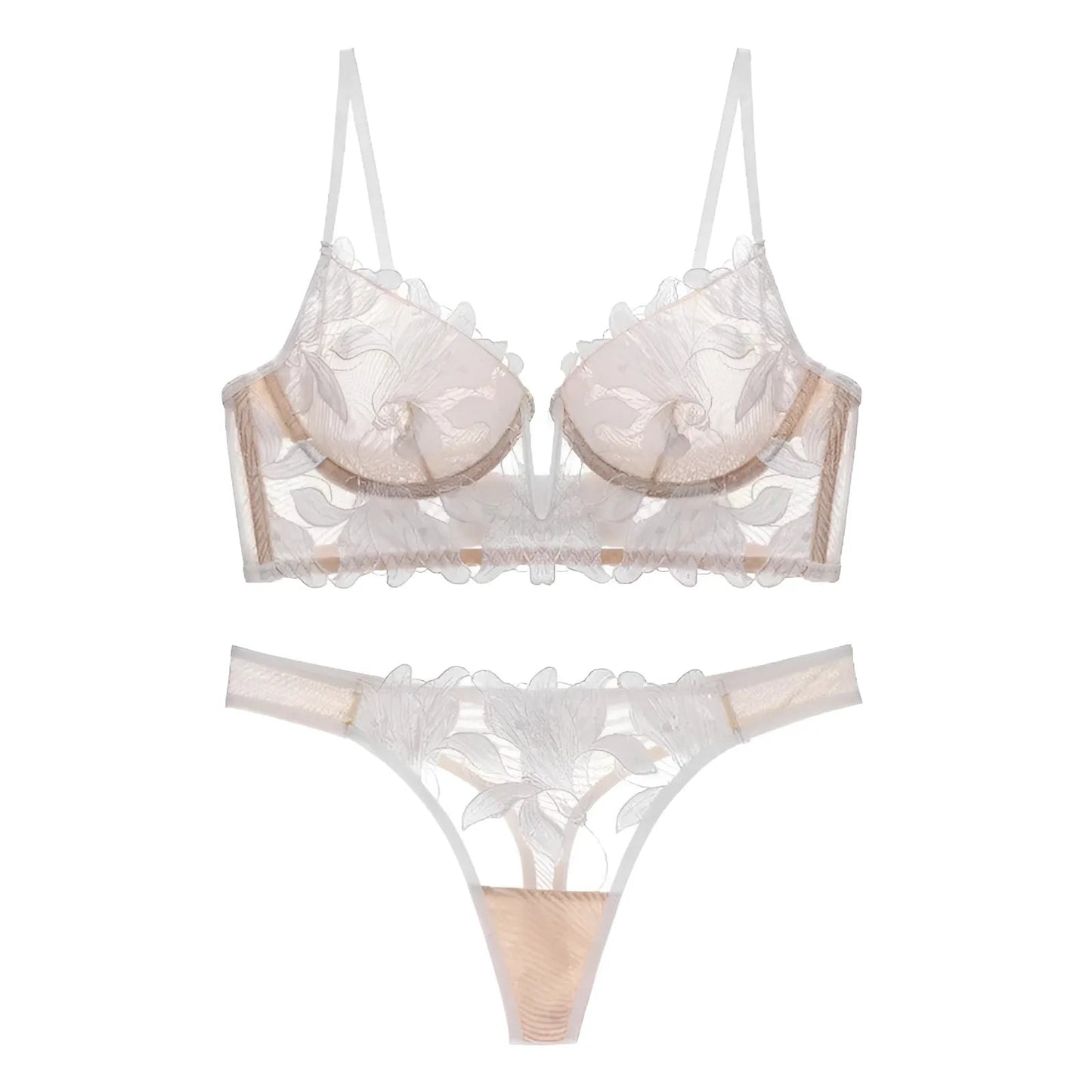 Blanc Ensemble de lingerie en dentelle florale