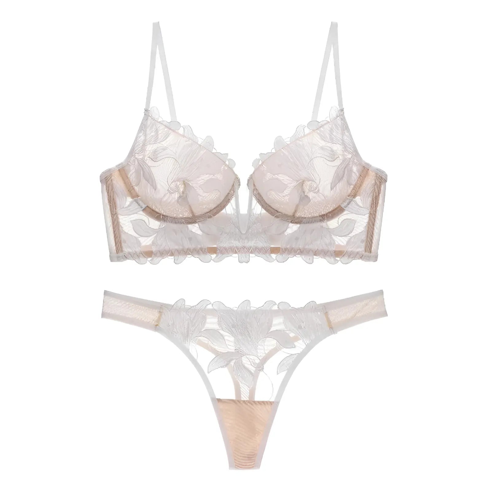 Blanc Ensemble de lingerie en dentelle florale