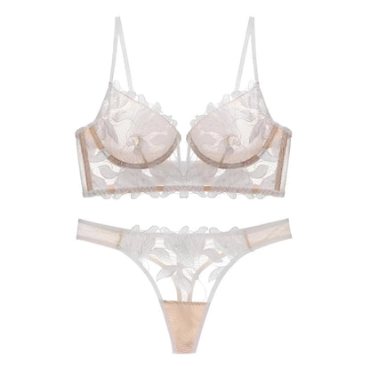 Blanc Ensemble de lingerie en dentelle florale