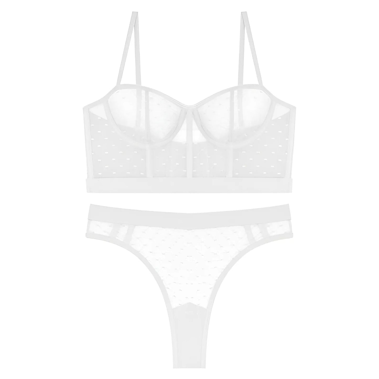 Blanc Ensemble de lingerie transparent avec bas taille basse