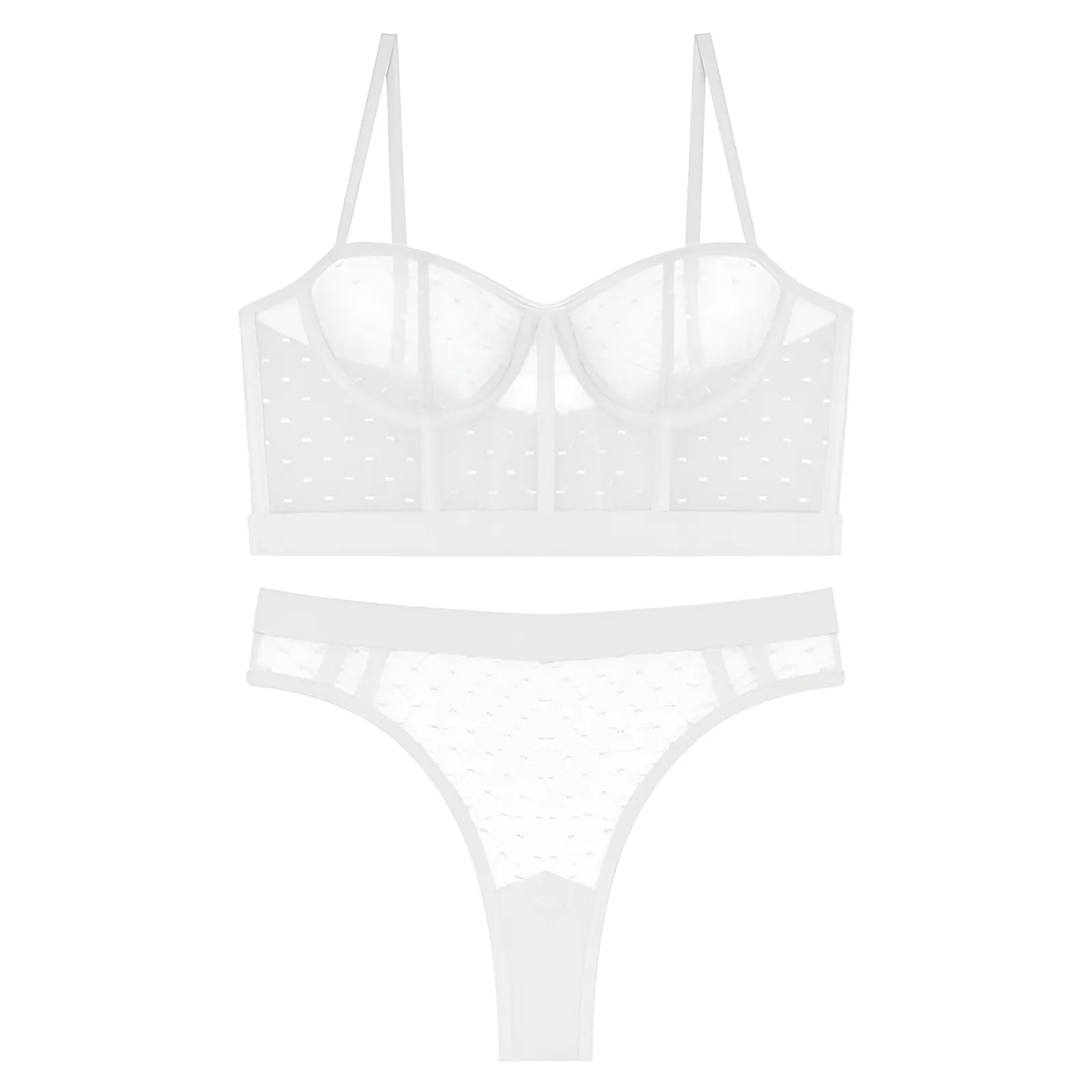 Blanc Ensemble de lingerie transparent avec bas taille basse