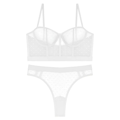 Blanc Ensemble de lingerie transparent avec bas taille basse