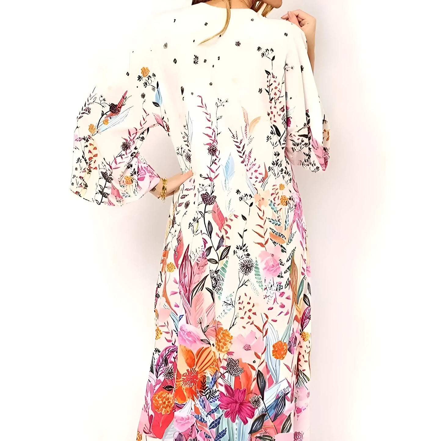 Blanc Imprimé floral kimono de plage