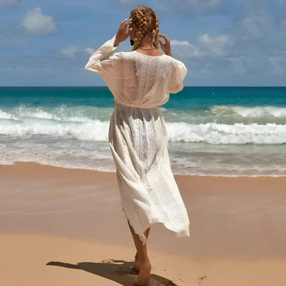 Blanc Kimono de plage en dentelle longue